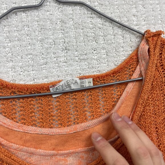 Y2K Caty Lesca Paris Crochet Knit Boho Layered Festival Top Orange Wom Sz 2 - Picture 4 of 10